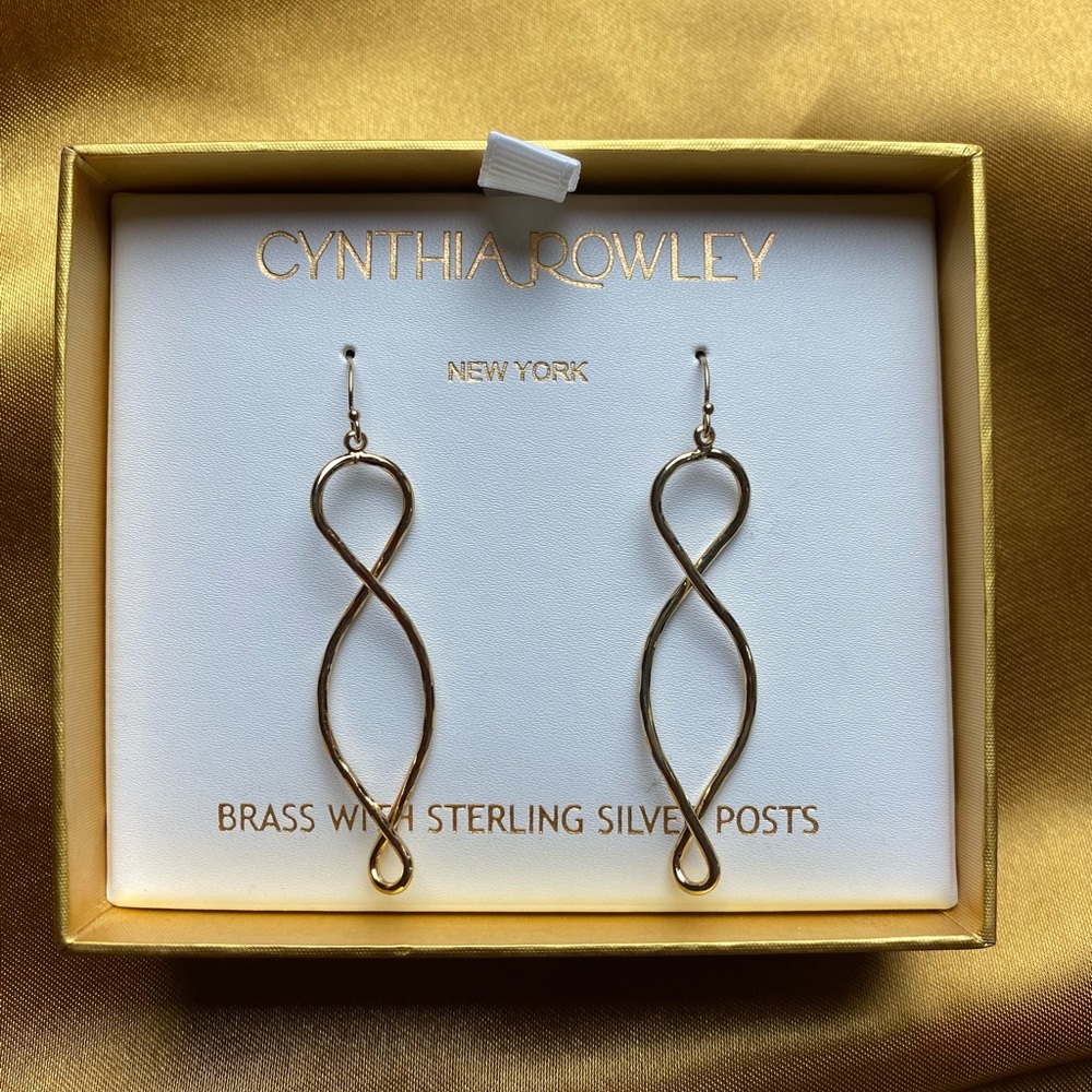 Cynthia Rawley Gold Dangle Hoop Earrings Brass with Sterling Silver